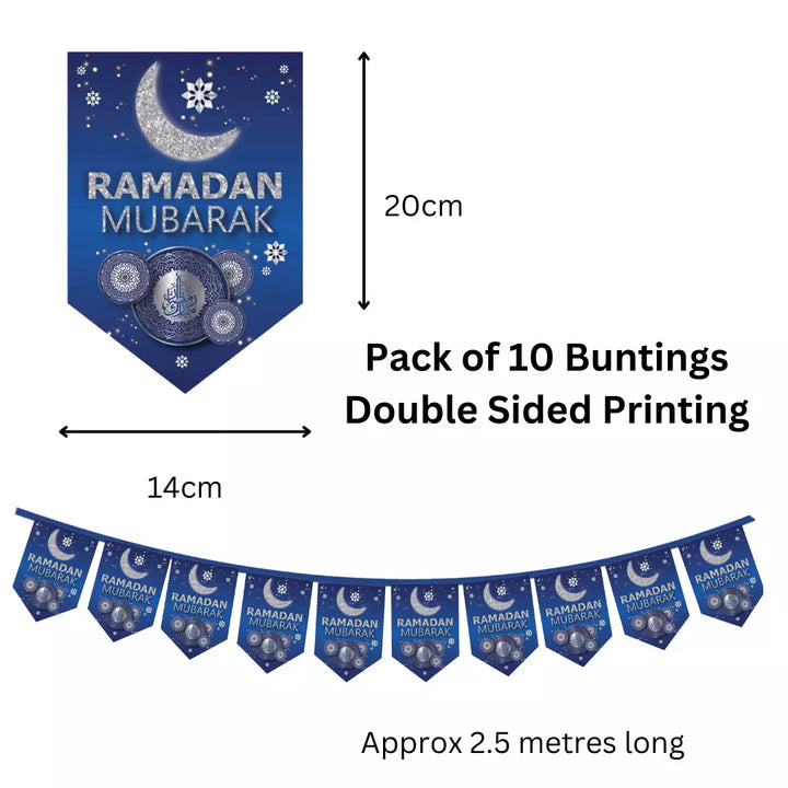 Blue & Silver Bumper Ramadan Mubarak Banners Bunting Balloons Decorate Balloon-theislamicshop.com