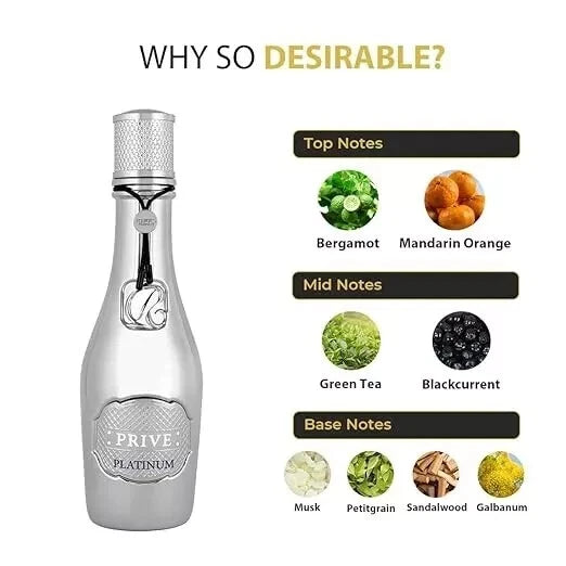 Riiffs Prive Platinum Unisex Eau de Parfum 100ml – silver perfume bottle, fresh citrus woody fragrance