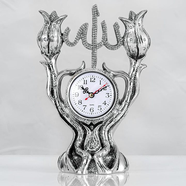 islamic ornament With Table Clock Silver and Gold - The Islamic Shop
