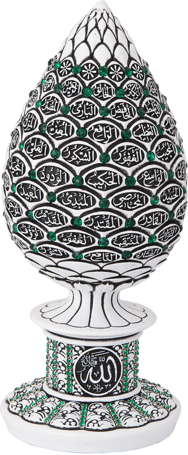 Islamic Table Decor Golden pine cone with green stones - 99 Names of Allah Alif collection BB-0913-1640-theislamicshop.com