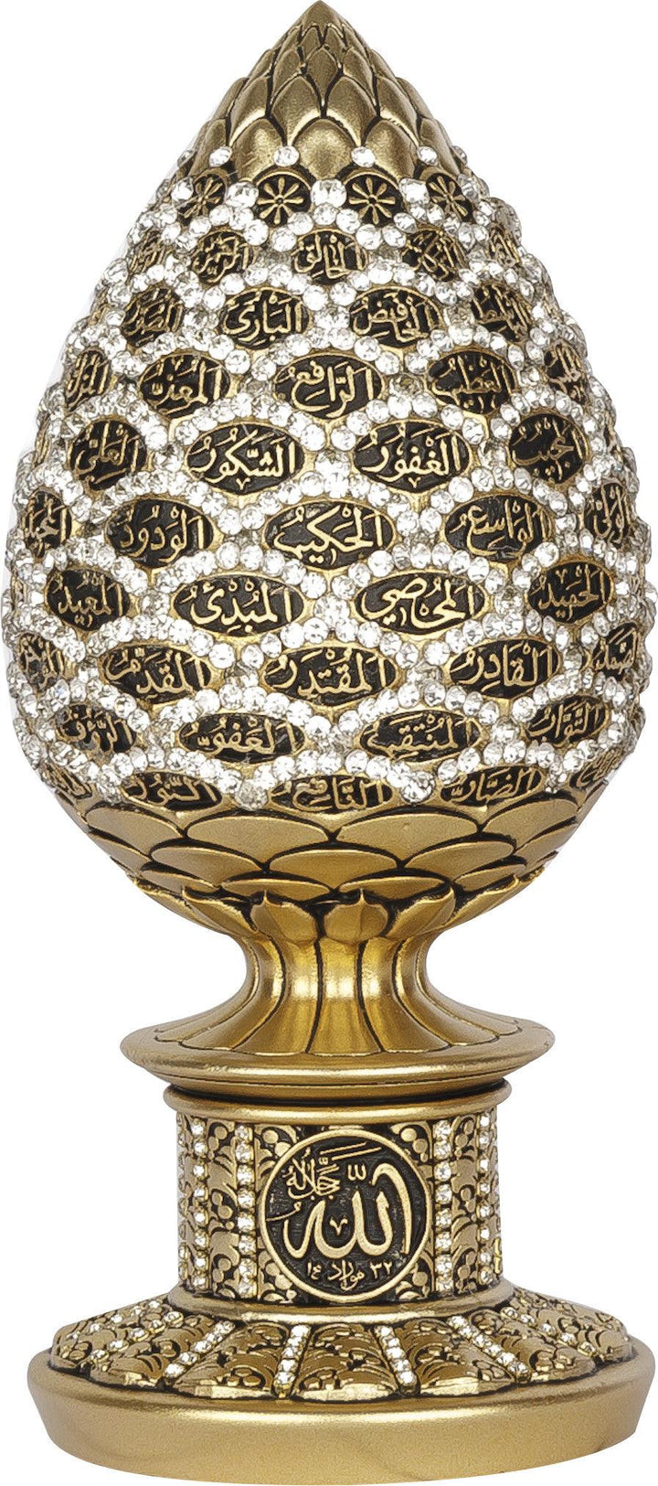 Islamic Table Decor Golden pine cone with White stones - 99 Names of Allah Alif collection BB-0930-1667-theislamicshop.com