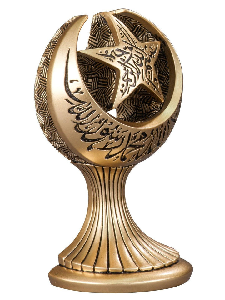 Islamic Table Decor Tawhid & Bismillah Crescent Moon & Star Gold/Silver (Small)-theislamicshop.com