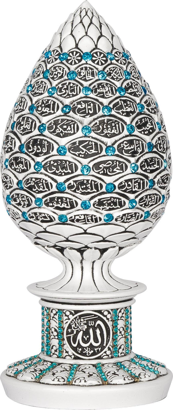 Islamic Table Decor White pine cone with Blue stones - 99 Names of Allah Alif collection BB-0913-1641-theislamicshop.com